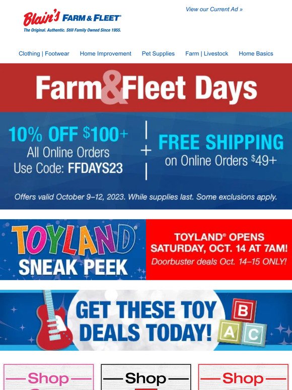 Blain's Farm & Fleet: Early Access Toyland Deals 🧩 10% OFF Online ...