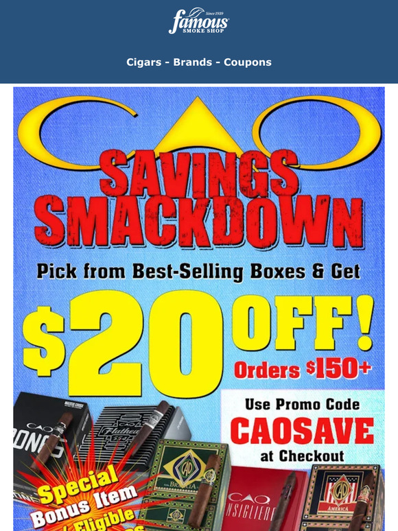 Famous Smoke Shop Mix n’ Match CAO Box Bonus Save 20 Instantly! Milled