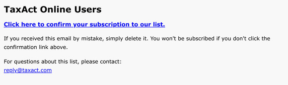 TaxAct Online Users: Please Confirm Subscription