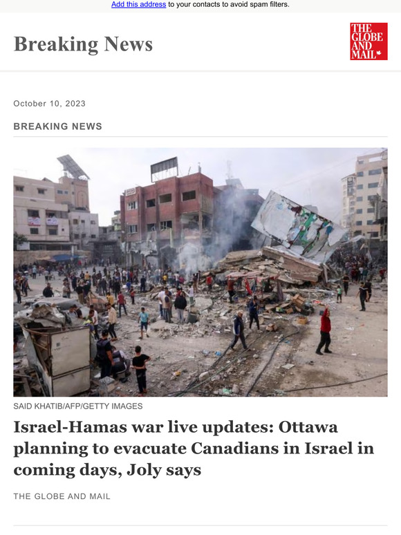 The Globe and Mail: Breaking News: Israel-Hamas war live updates ...