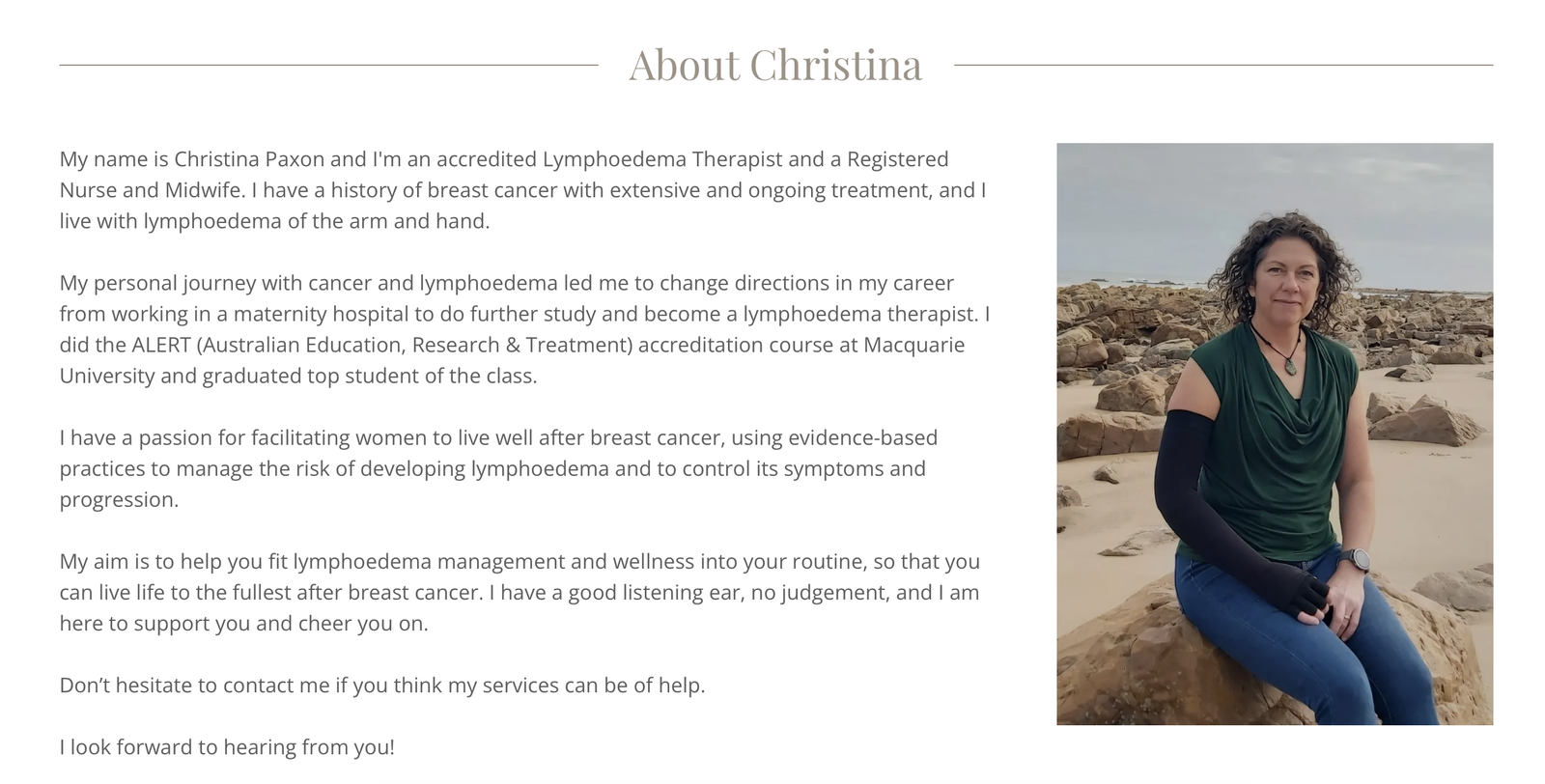 screen shot of information about lymphoedema wellness