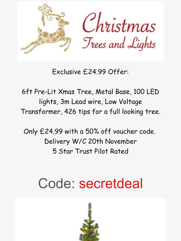 6ft Pre-Lit Tree Exclusive Offer from Christmas Trees and Lights