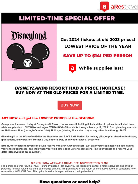 ares travel promo code disneyland tickets