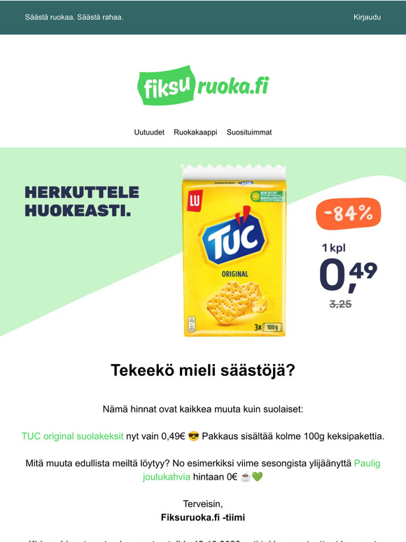 TUC suolakeksit nyt -84% 🤩