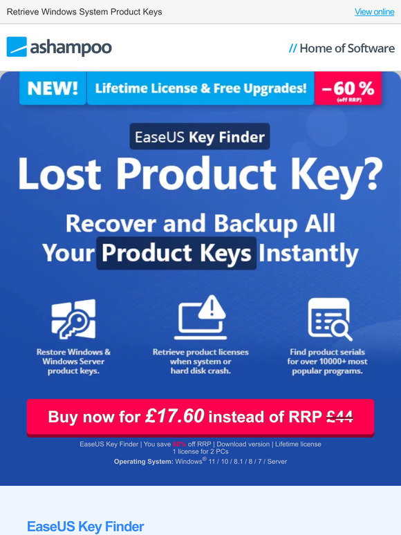 Ashampoo: Lost Product Key? Recover and Backup All Your Product Keys ...