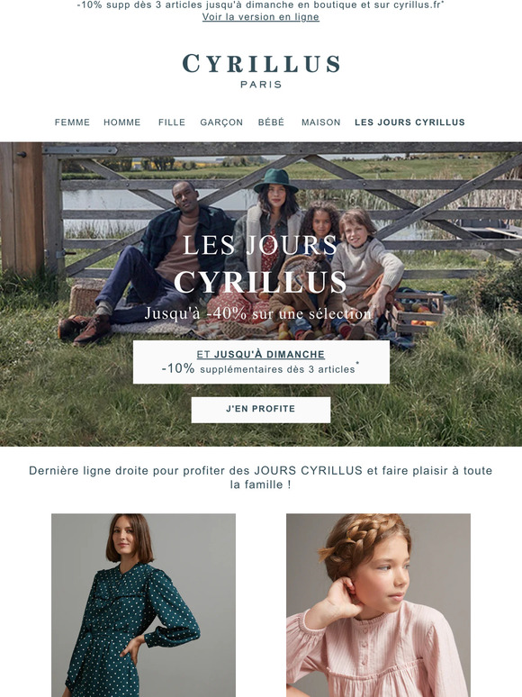 Derniers jours jusqu'à -40% et -10% supp dès 3 articles !