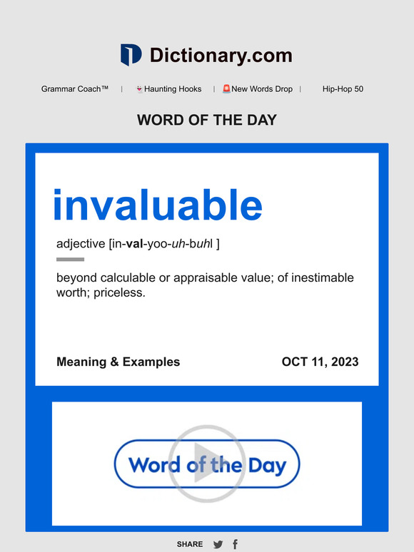 Synonymous invaluable Word of the Day Milled
