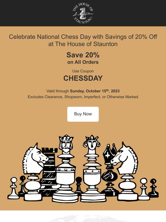 Celebrate National Chess Day with Savings of 20% Off at The House of Staunton