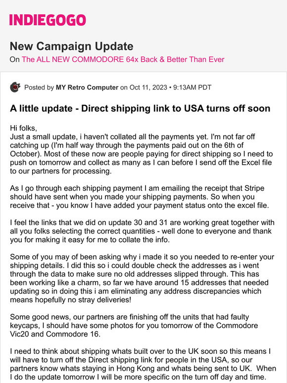 Indiegogo: 📢 Update #19 from The ALL NEW COMMODORE 64x Back & Better ...