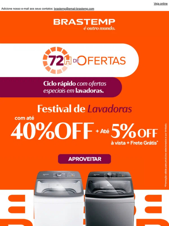 Lavadoras com até R$40% OFF e Frete Grátis!