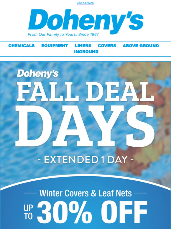Extended! Doheny's Fall Deal Days - One More Day for Big Savings