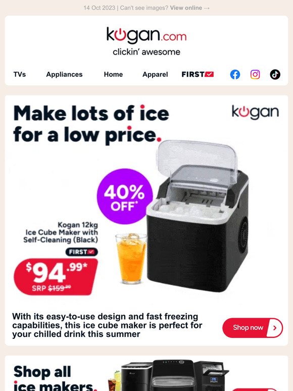 Buy Kogan 12kg Ice Cube Maker with Self-Cleaning (Black) Online