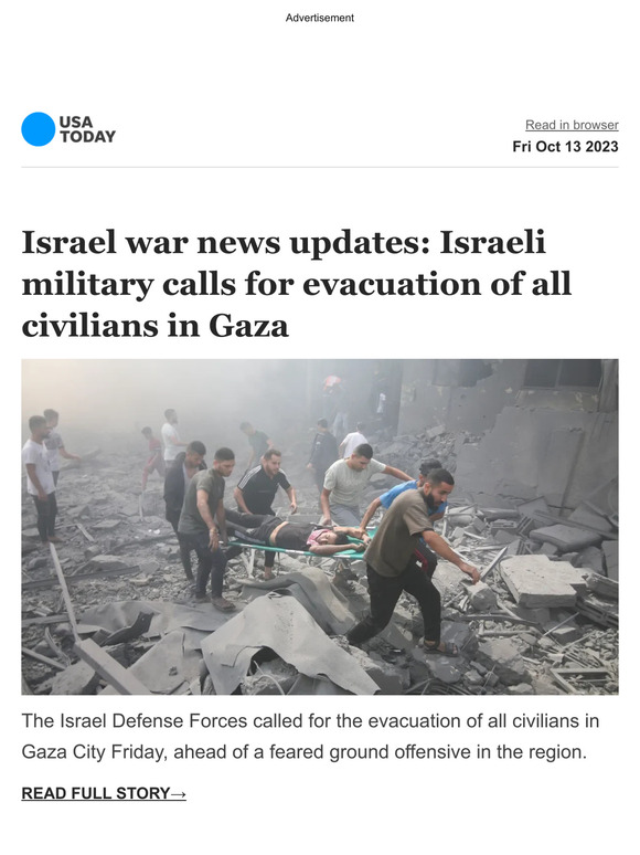 USA TODAY: Breaking: Israeli Military Orders Evacuation Of All ...