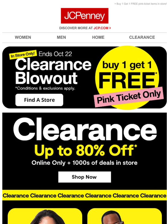 JC Penney: FINAL TAKE CLEARANCE: Up to 80% off in store