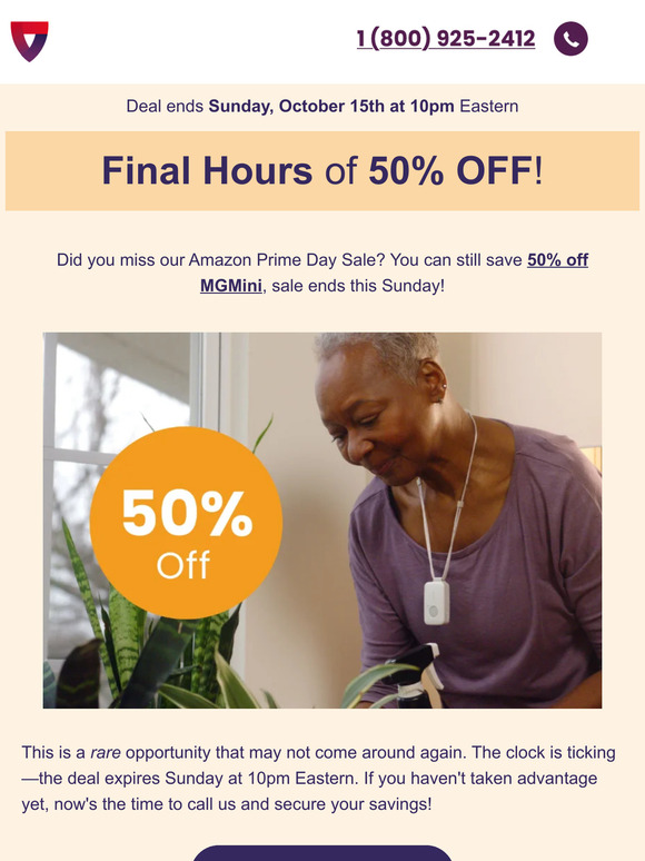 Missed our Amazon deal? Call now & save 50% off the MGMini. Ends Sunday!