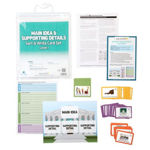 Really Good Stuff® Main Idea and Supporting Details - Sort and Write Card Set - Level 1