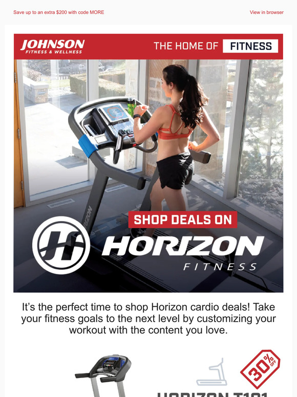 Johnson Fitness and Wellness Up to 50 off Horizon treadmills hurry