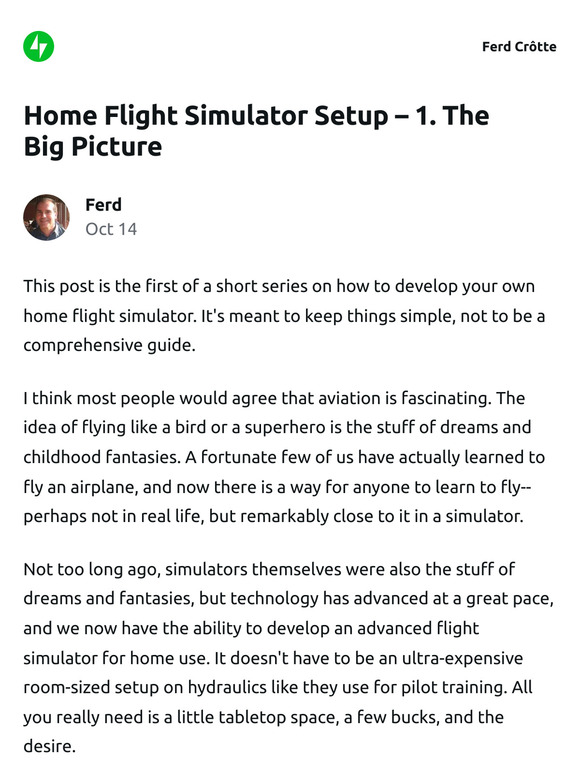 [New post] Home Flight Simulator Setup – 1. The Big Picture