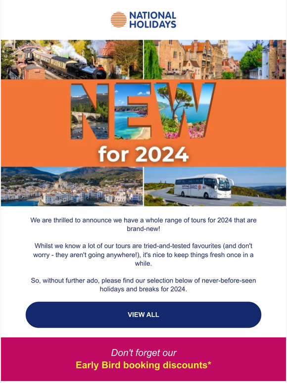 National Holidays NEW for 2024 breaks From £109pp Milled