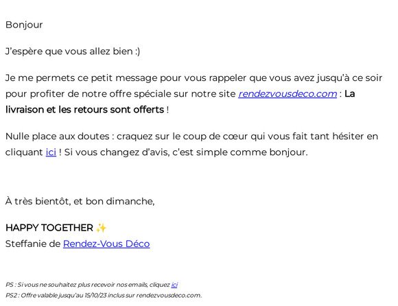 Rappel : Livraison et retour offerts !