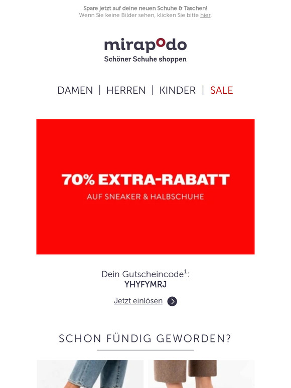 Spare 70% auf deinen neuen Lieblingsschuh! Aber nur noch heute. ⌛