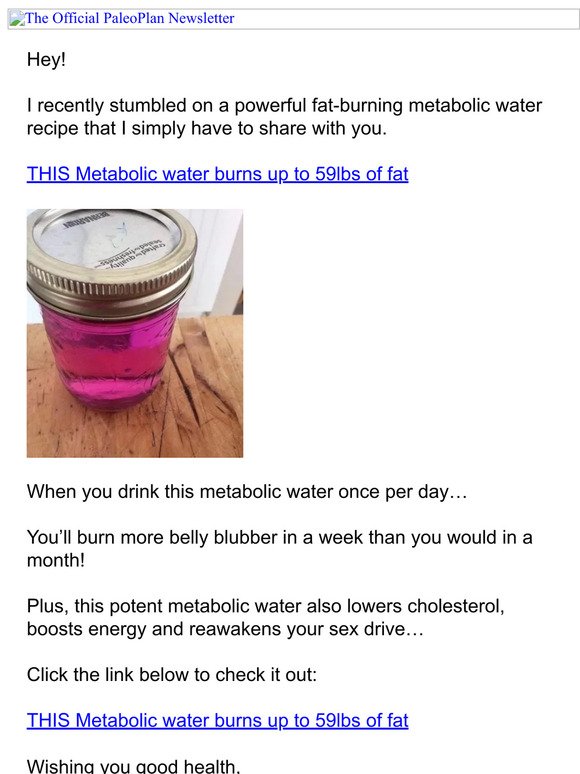 Metabolic water burns up to 59lbs of fat