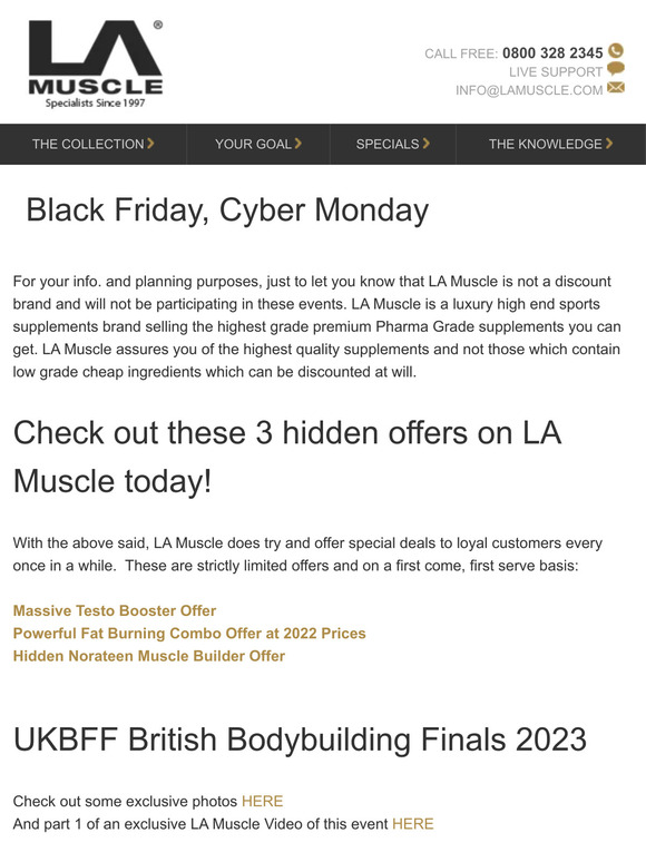 News, info and offers from LA Muscle
