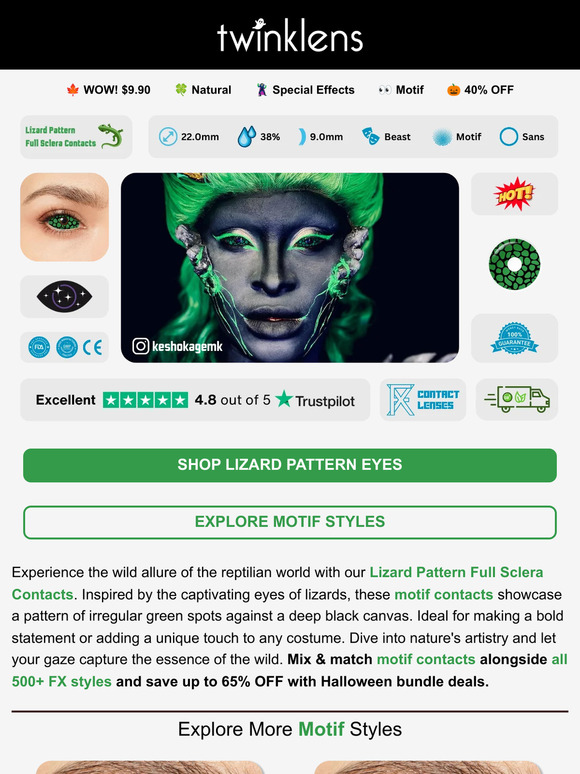 Twinklens 👀 Unleash Your Inner Reptile with Lizard Pattern Full Sclera