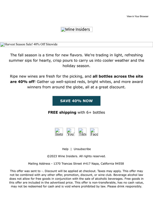 Wine Insiders Harvest Haul 40 Off All Wines! Milled