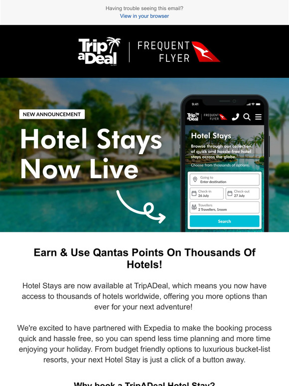 TripADeal Hotel Stays now live Earn & use Qantas points on thousands of hotels! Milled