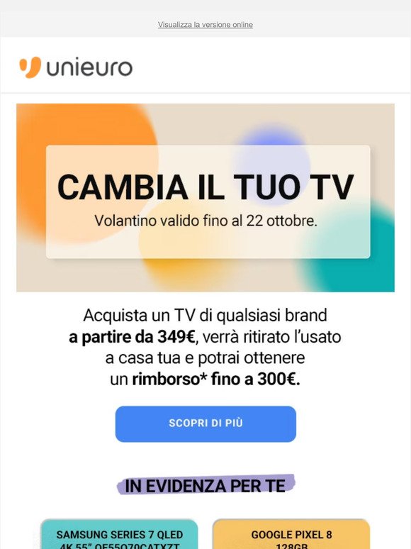 💰Cambia il tuo TV, potrai ottenere un rimborso fino a 300€!