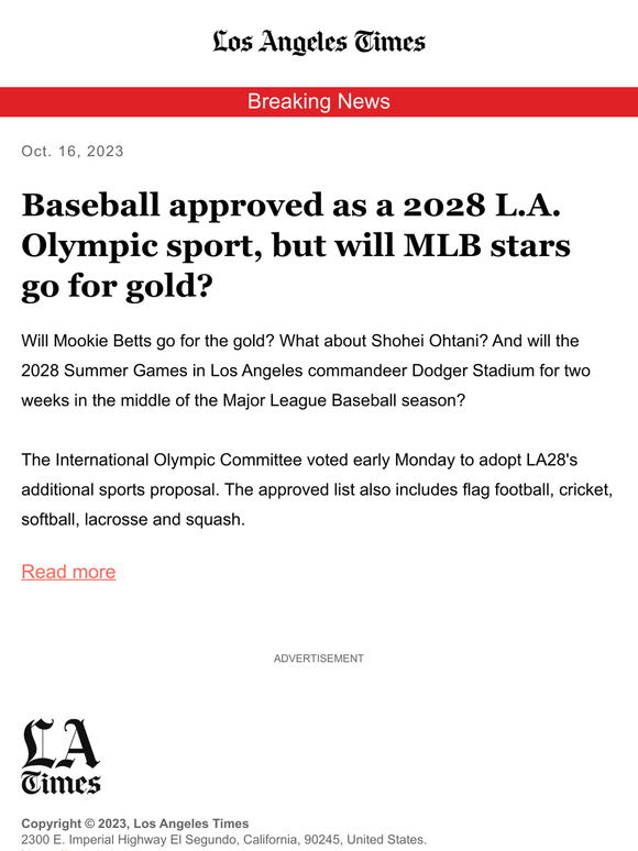 Baseball approved as a 2028 L.A. Olympic sport, but will MLB stars