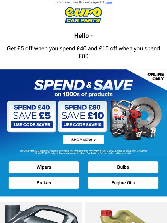 Spend £40 Online & Save £5 | Spend £80 Online & Save £10
