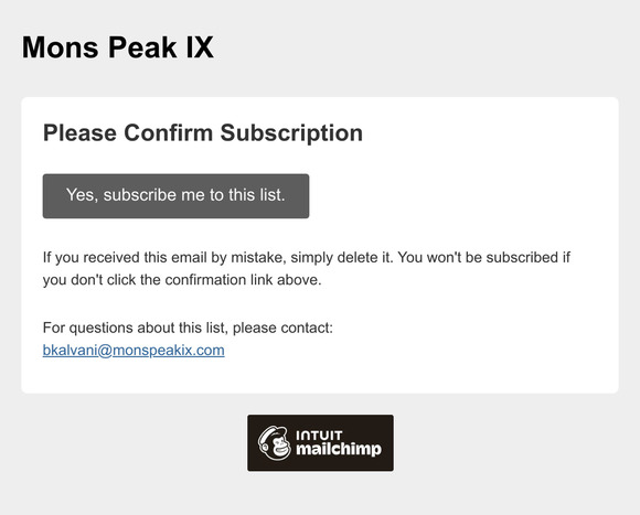 Mons Peak IX: Please Confirm Subscription