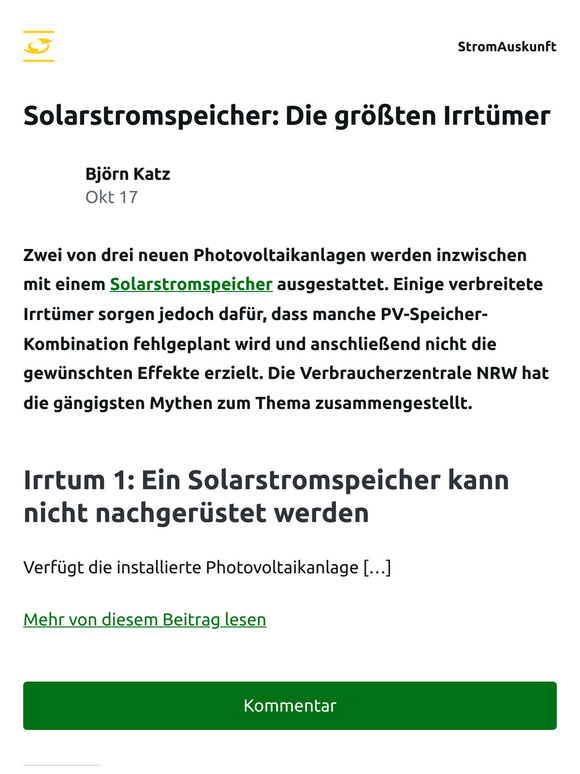 [Neuer Eintrag] Solarstromspeicher: Die größten Irrtümer