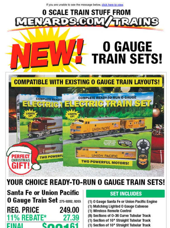 Menards New! Santa Fe & Union Pacific Train Sets! Milled