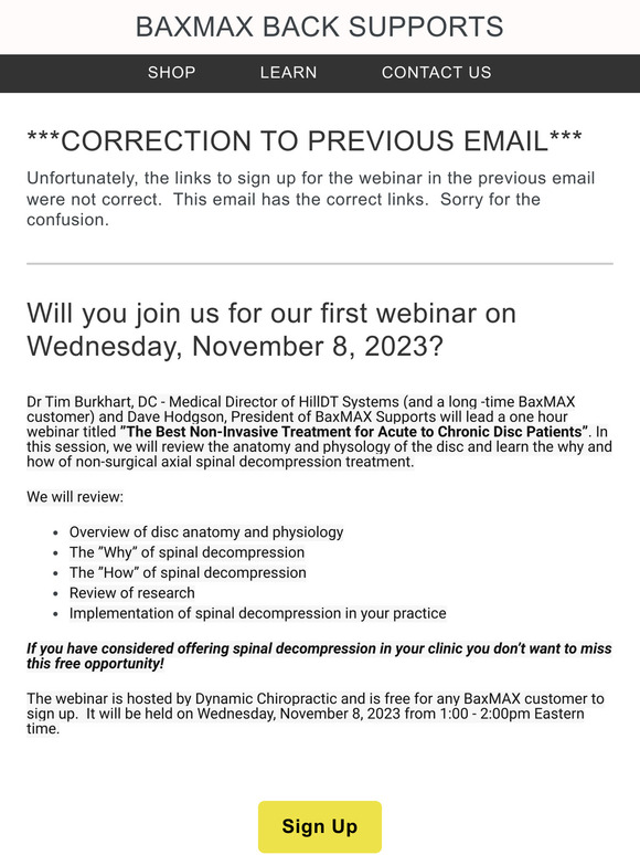CORRECTION To Previous Email promoting webinar