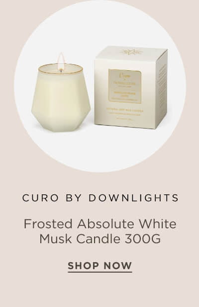 Curo by downlights frosted absolute white musk candle 300G