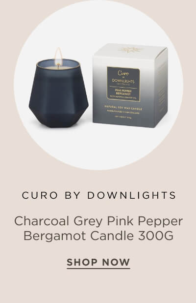 Curo by Downlights Charcoal grey pink pepper bergamot candle 300G