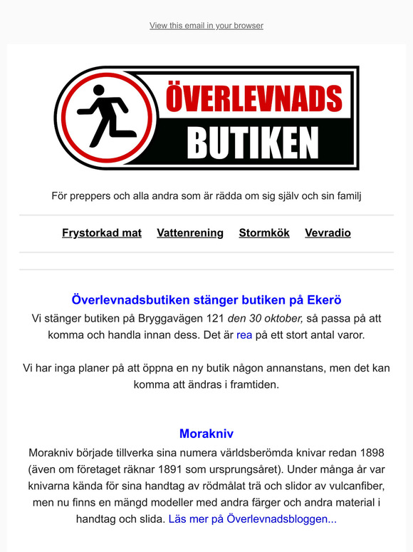 Överlevnadsbutiken stänger butiken på Ekerö 30/10.