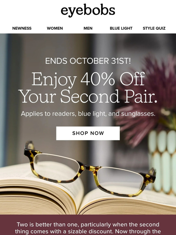 Enjoy 40% off your second pair 👓 👓