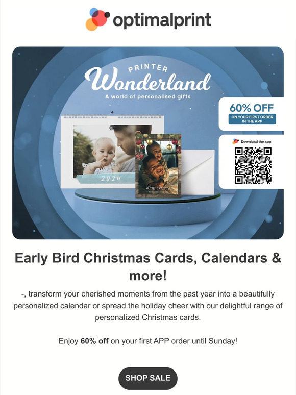 Early Bird Sale: 60% off Personalized calendars, Christmas cards & more!