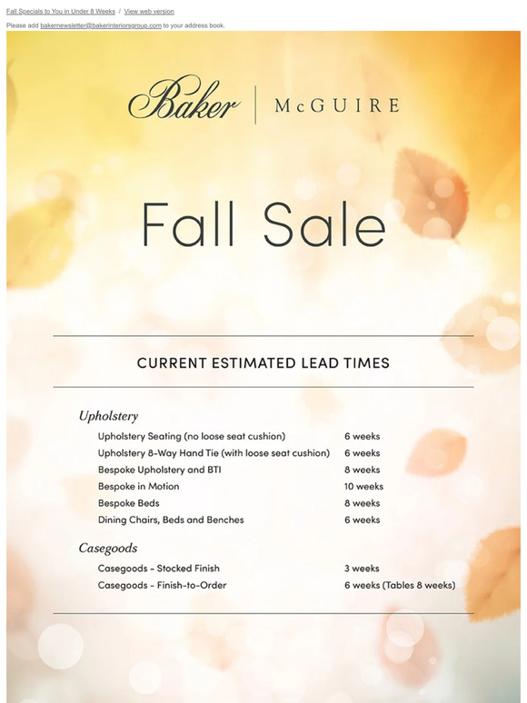 REMINDER: Fall Specials to You in Under 8 Weeks