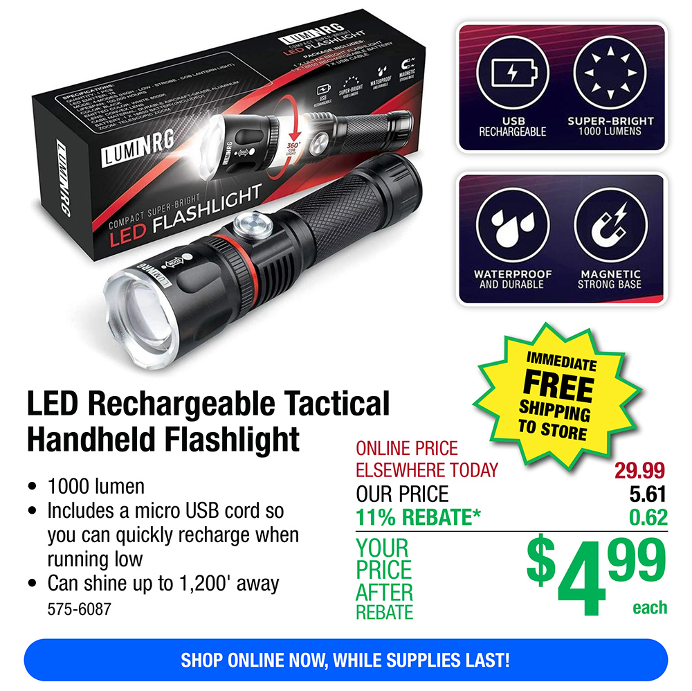Menards LED Rechargeable Tactical Handheld Flashlight UNDER 5! Milled