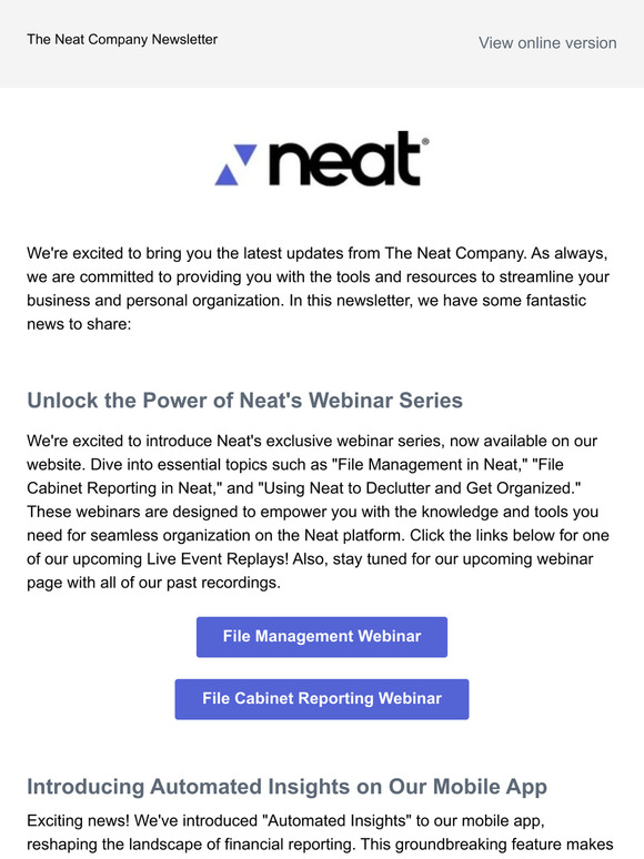 Neat Announcements: Webinars, Product Improvements, and Blogs!