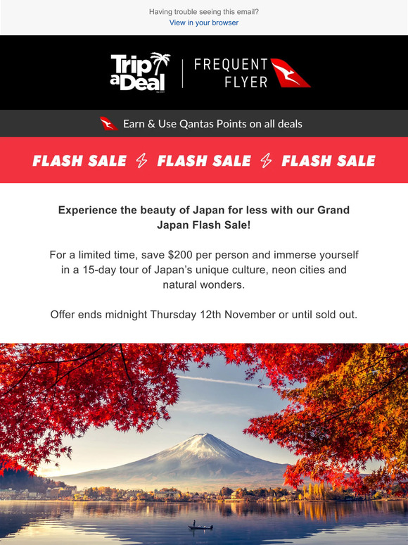 Our flash sale to Japan is not to be missed ⚡ Save $200 on Grand Japan!