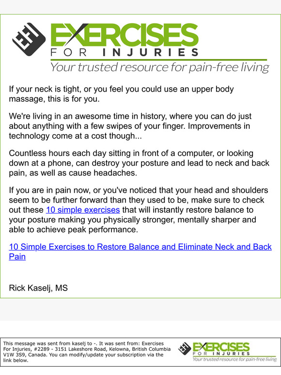 Simple Exercises to Restore Balance and Eliminate Neck and Back Pain