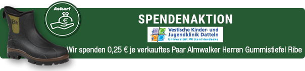 Spendenaktion! Askari spendet je verkauftes Paar Almwalker Gummistiefel Ribe 0,25 € an die Vestische Kinder- und Jugendklinik