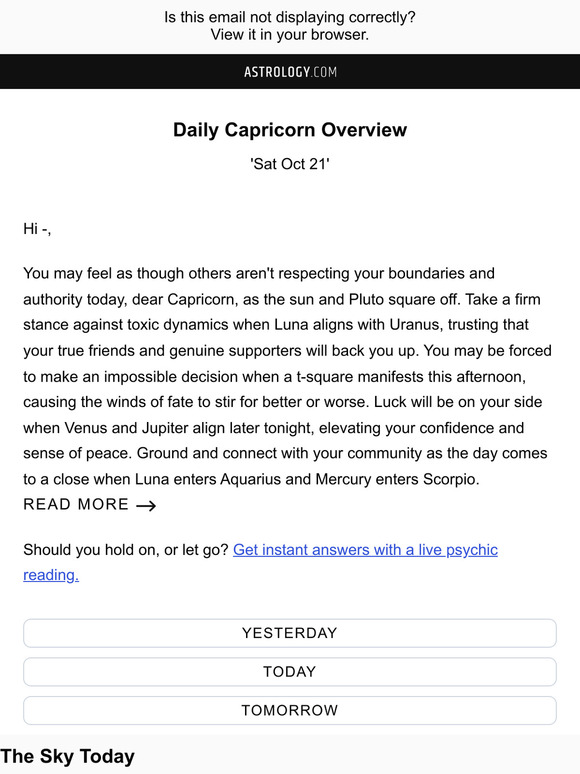 International —, Your Daily Horoscope Overview Sat