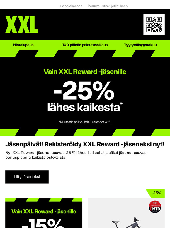 😍 Jäsenpäivät! -25% melkein kaikesta XXL Reward -jäsenille*!